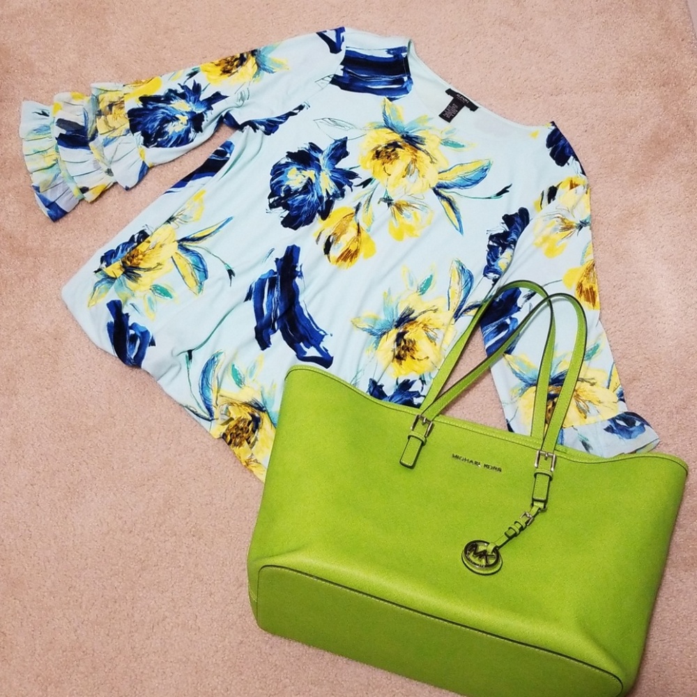 Michael Kors bag in apple green color +the blouse